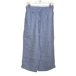 J. Crew Women's Blue Wide Leg Linen Drawstring Cropped Pants Size Small